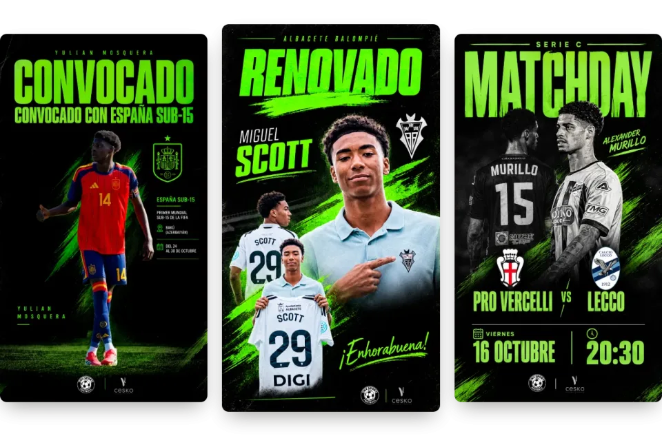 INV Sport posters: Yulián Mosquera called up by Spain U15, Miguel Scott's renewal and an Alexander Murillo Matchday
